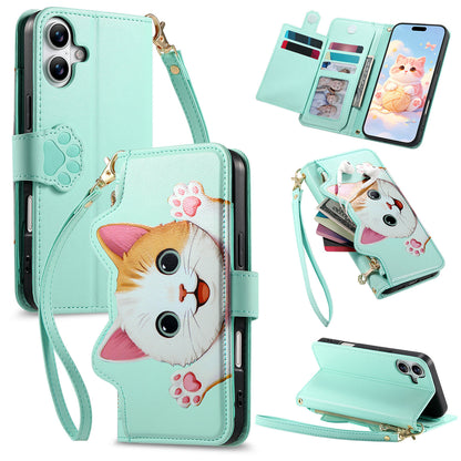 Cat and dog style flip phone case with short lanyard