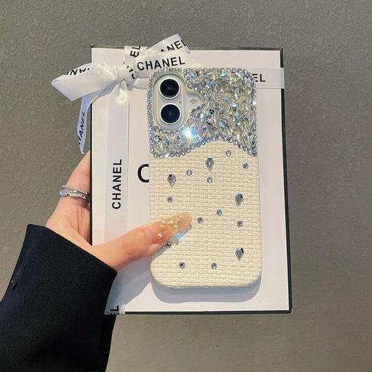 Chanel-style woven pattern piled brick and stone Apple phone case