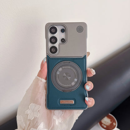 Frameless leather textured magnetic rotating stand Samsung phone case