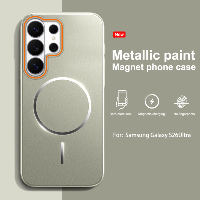 Full-coverage painted Samsung phone case with thin magnetic closure