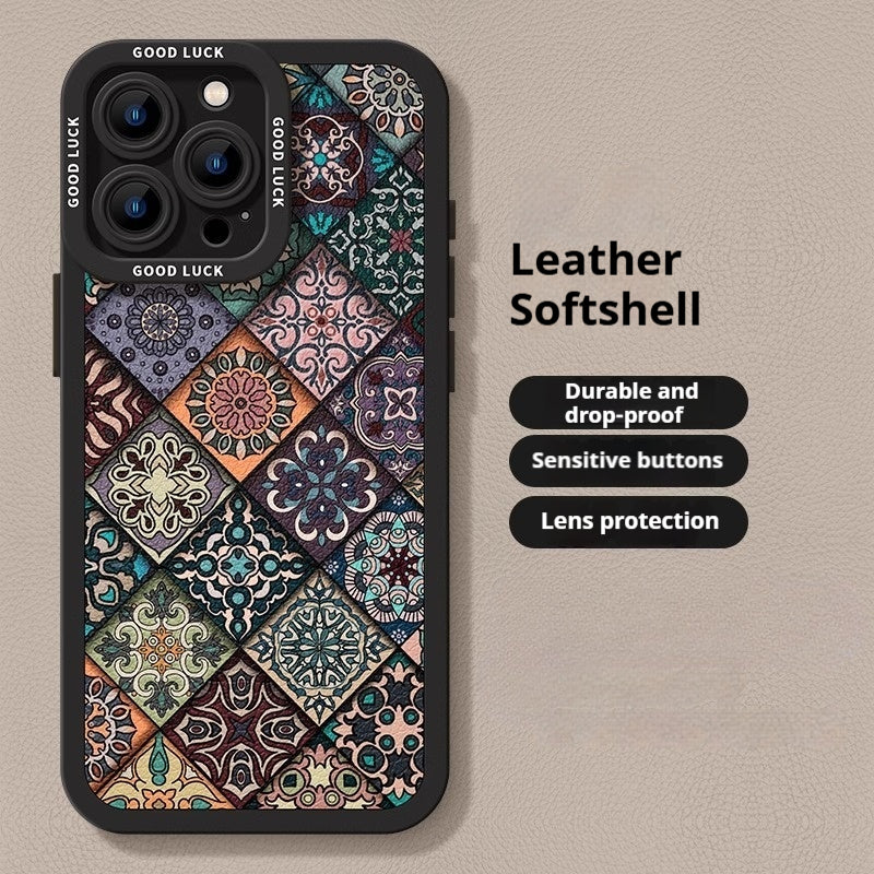 Patterned leather shockproof Apple phone case