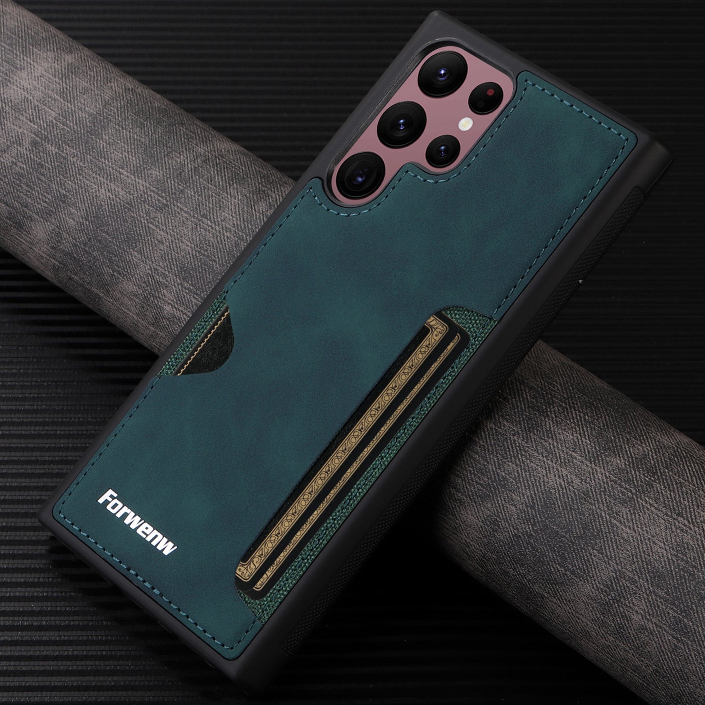 Retro-style shockproof leather case for Samsung phones with card slot and soft edges.