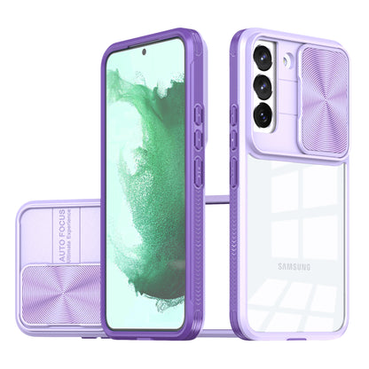 Transparent color-blocked sliding window Samsung phone case
