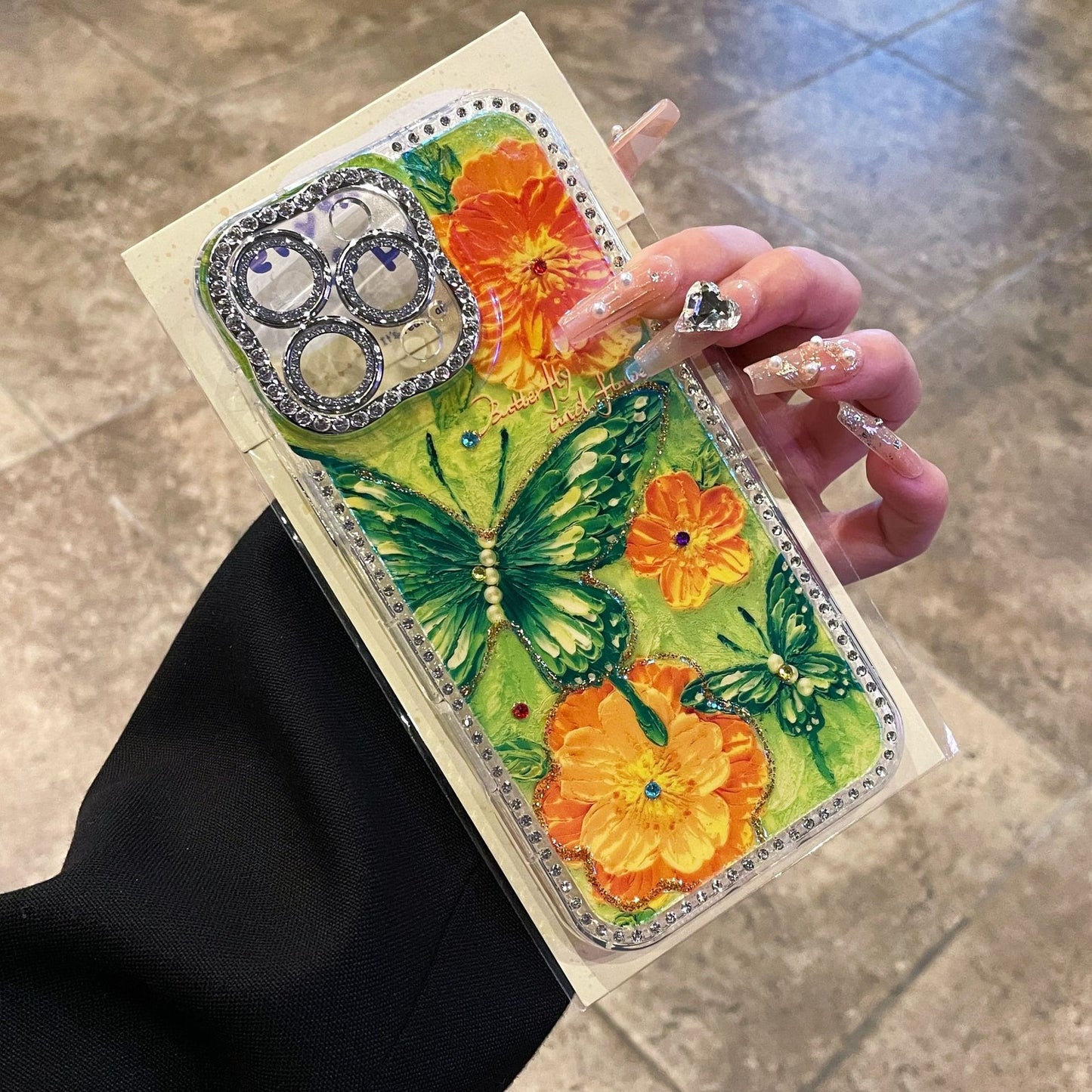 Light luxury diamond oil painting flower Apple phone case