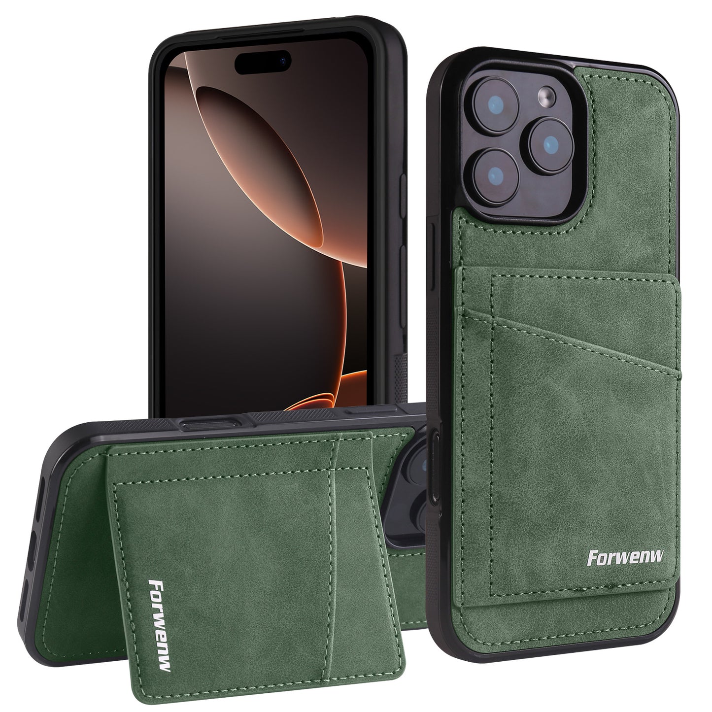 Solid color card holder stand leather Apple phone case