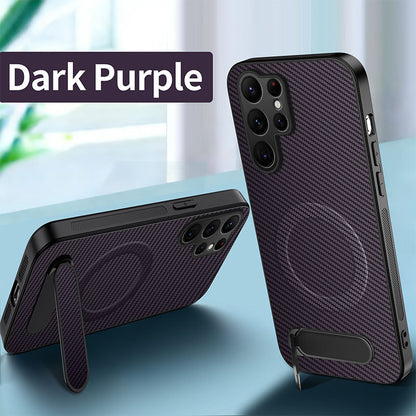 Carbon fiber textured magnetic stand Samsung phone case