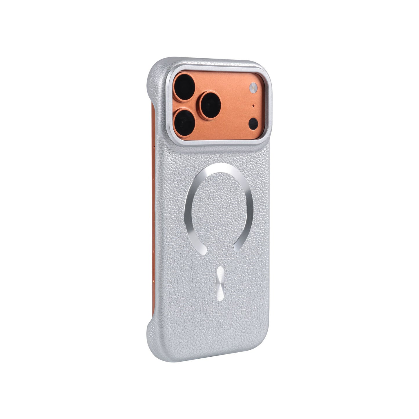 Solid-color, frameless litchi-grain leather iPhone case