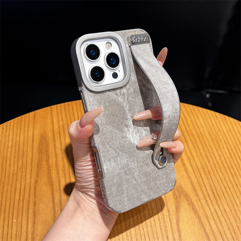 Minimalist solid color denim wrist strap magnetic Apple phone case