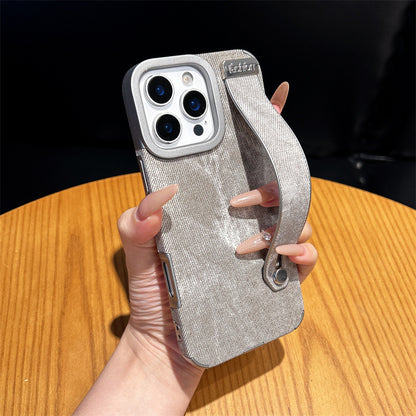 Minimalist solid color denim wrist strap magnetic Apple phone case