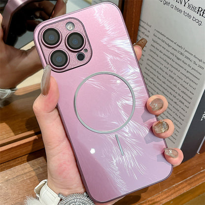 Feather yarn fine circle magnetic Apple phone case