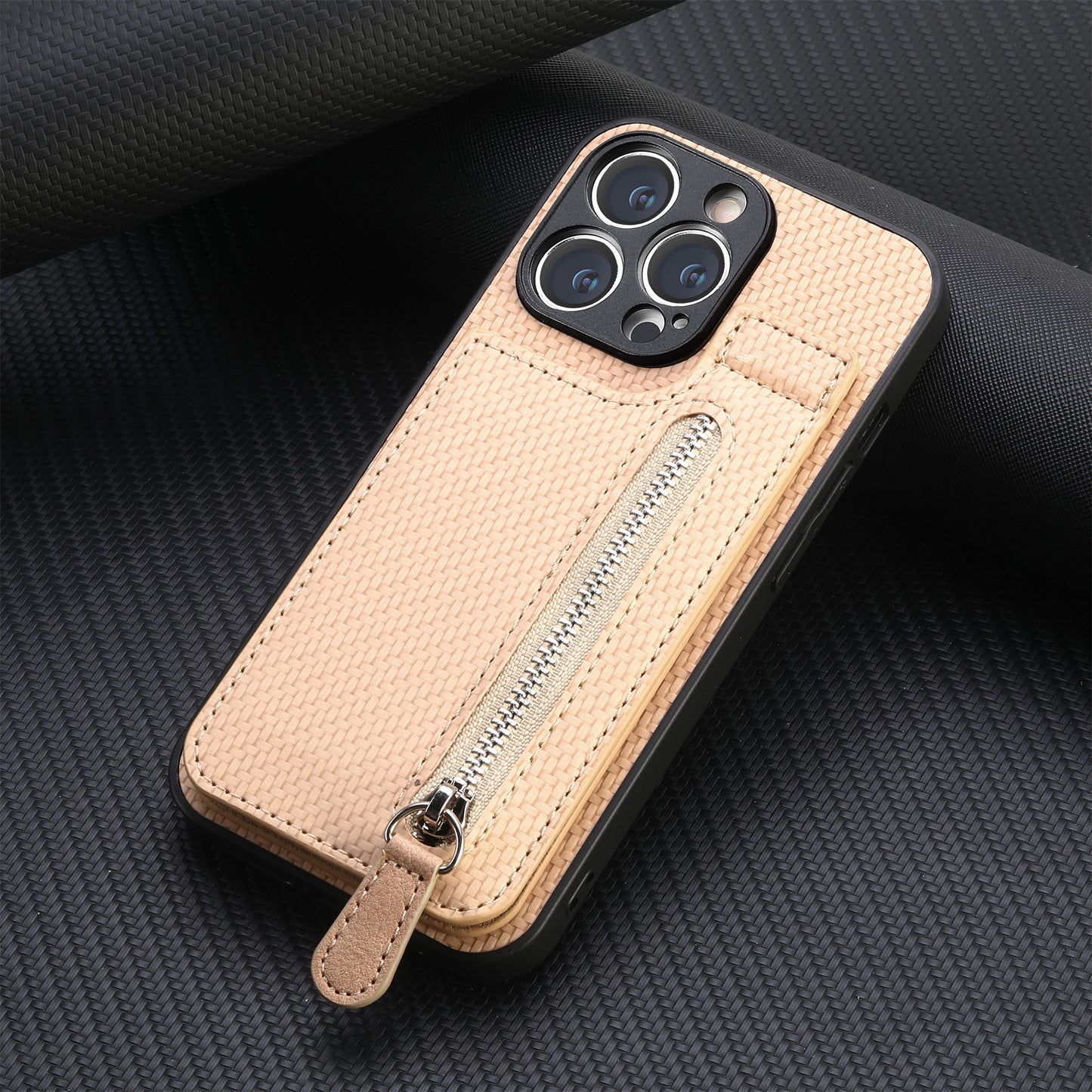 Wallet-style zippered case with stand for iPhone