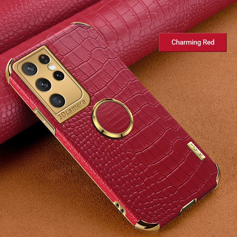 Electroplated crocodile-patterned magnetic Samsung phone case