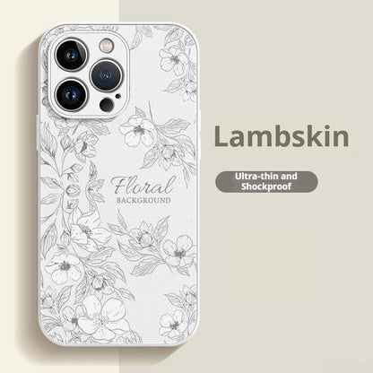 Camellia Pattern Lambskin Apple Phone Case