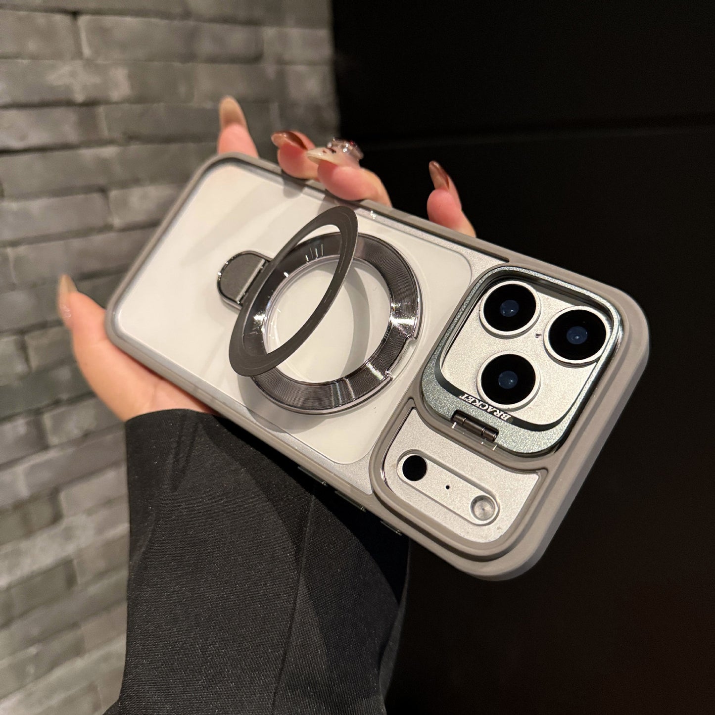Magnetic Acrylic iPhone Case with Dual Lens Cover Brackets