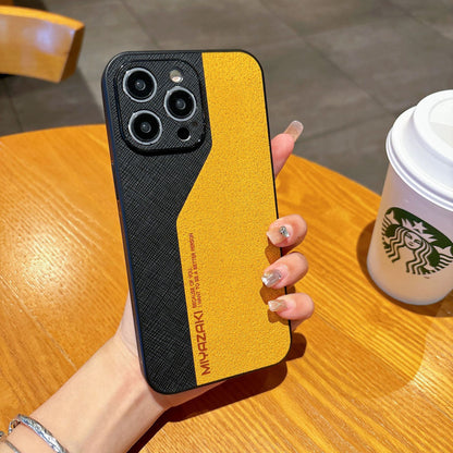 Color-blocked leather Apple phone case