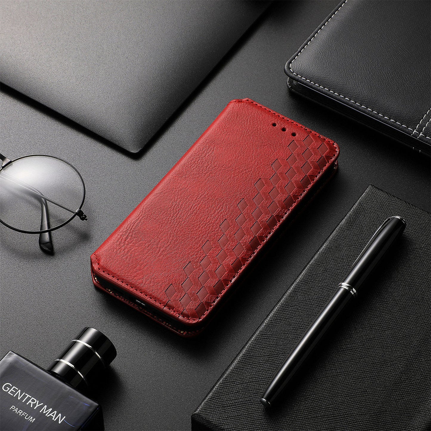 Diamond-shaped flip leather case with magnetic attachment for Apple iPhones