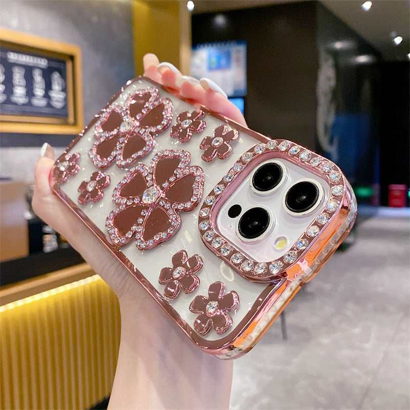 3D Flower Diamond Electroplating Apple Phone Case