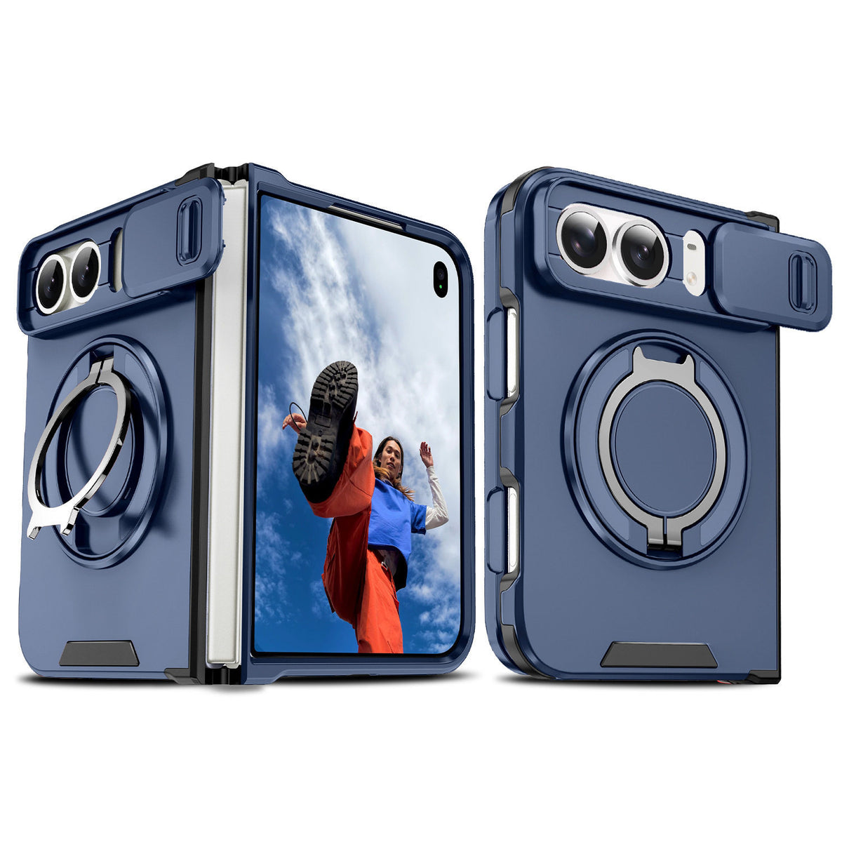 Magnetic Phone Case for Apple with Sliding/Rotating Kickstand