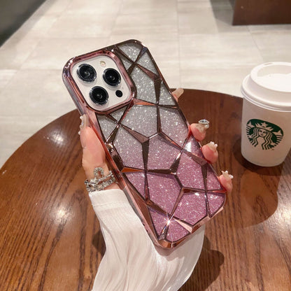 Electroplated diamond-patterned gradient glitter Apple phone case