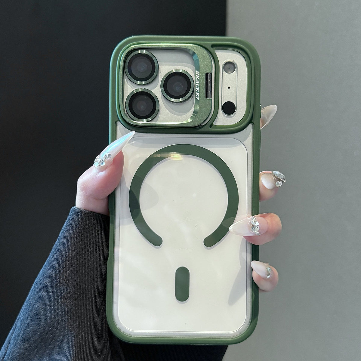 Transparent Matte Magnetic Lens-Holder iPhone Case