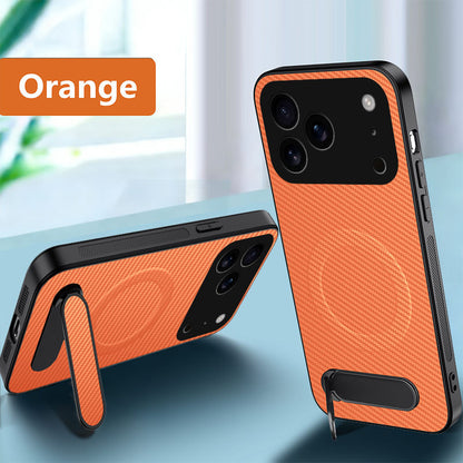 Carbon fiber textured magnetic stand Apple phone case