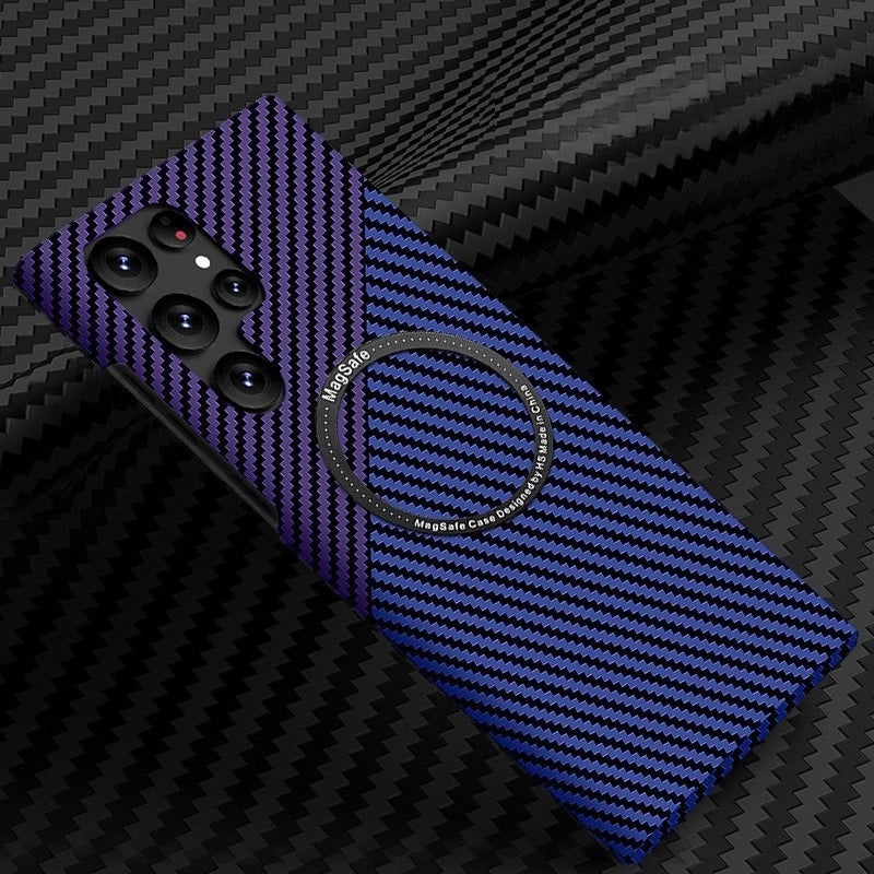 Color-blocked carbon fiber magnetic Samsung phone case