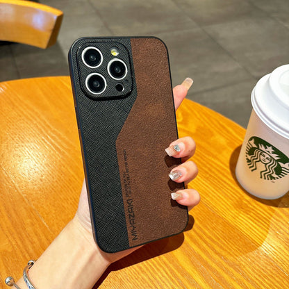 Color-blocked leather Apple phone case