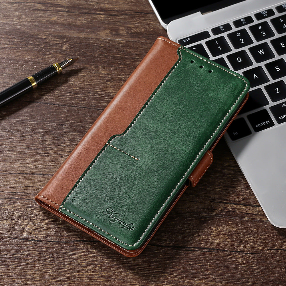 Color-blocked leather flip case with card slot Samsung phone cases