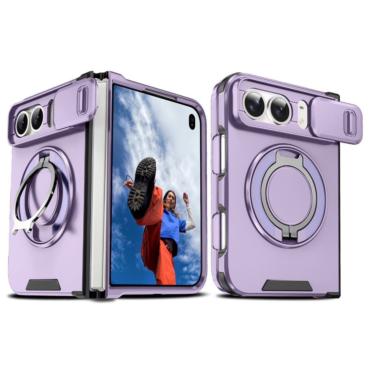 Magnetic Phone Case for Apple with Sliding/Rotating Kickstand