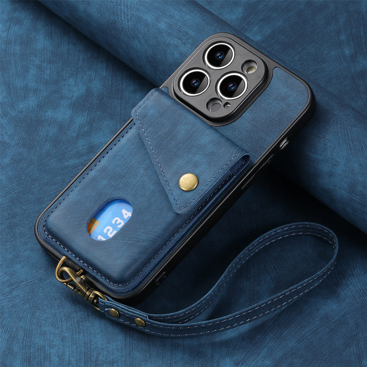 Solid-color, skin-feel leather iPhone case with lanyard and magnetic car mount attachment.