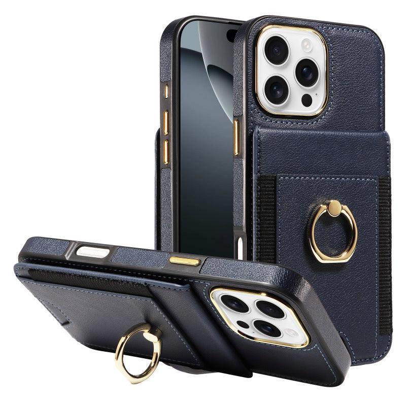 Ring holder leather case with card slot for Apple phone case