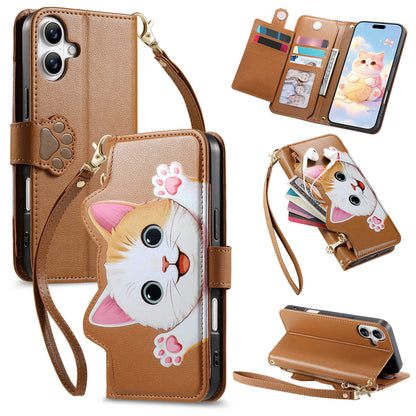 Cat and dog style flip phone case with short lanyard