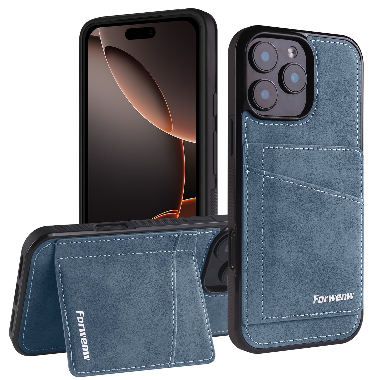 Solid color card holder stand leather Apple phone case