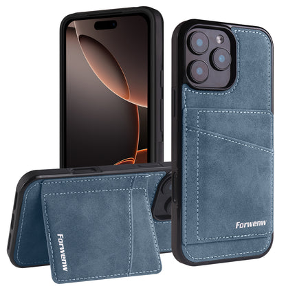 Solid color card holder stand leather Apple phone case