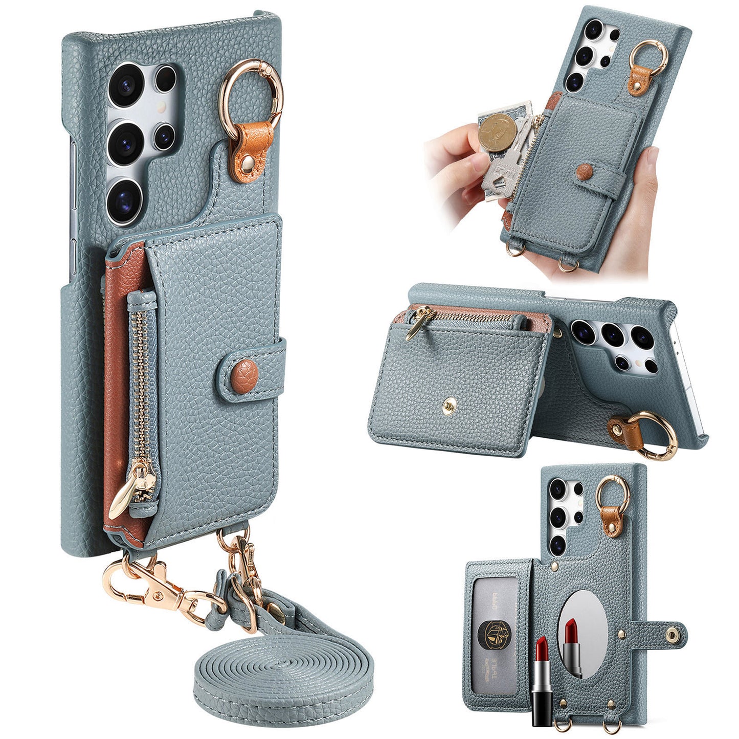 Leather built-in mirror anti-drop card Samsung mobile phone case