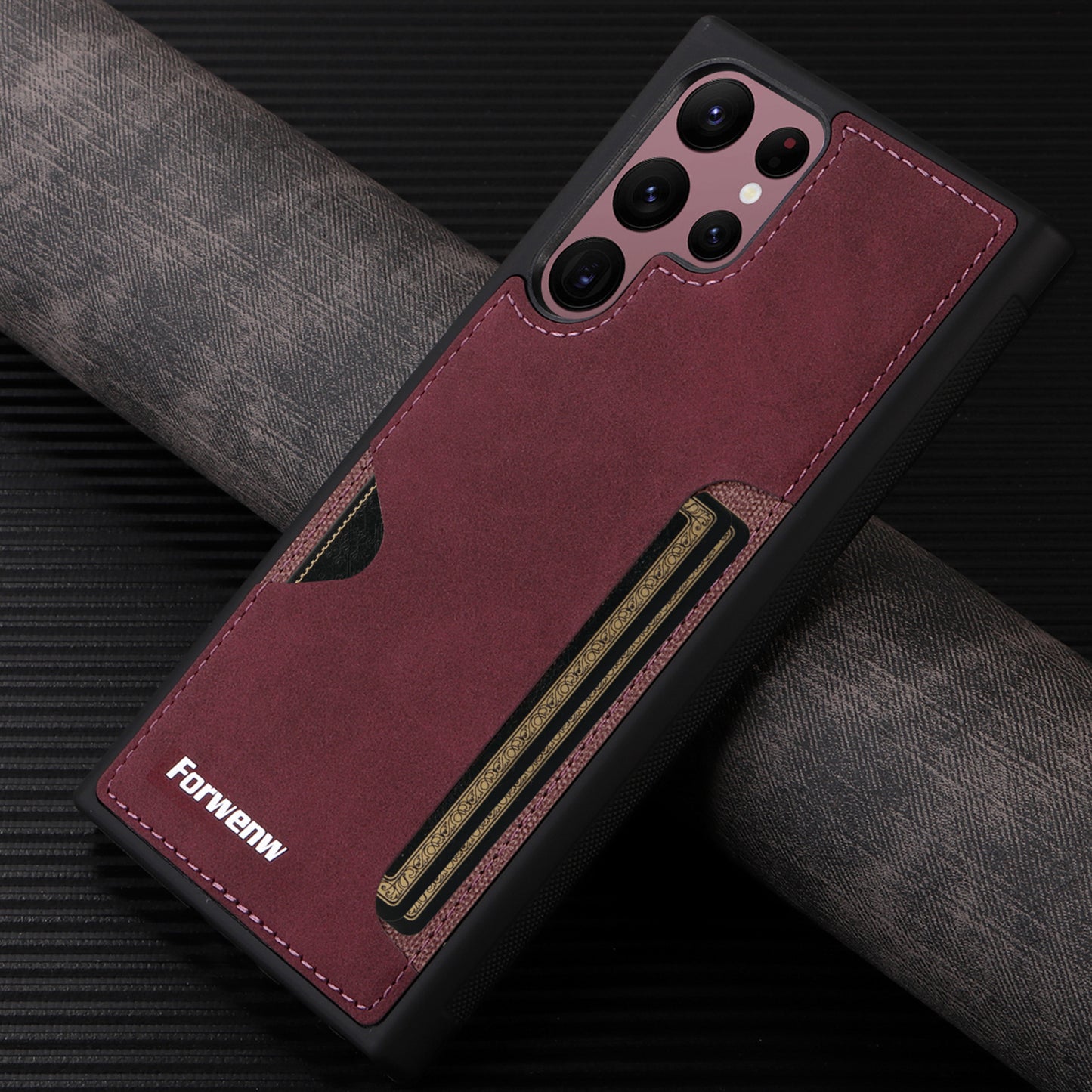 Retro-style shockproof leather case for Samsung phones with card slot and soft edges.