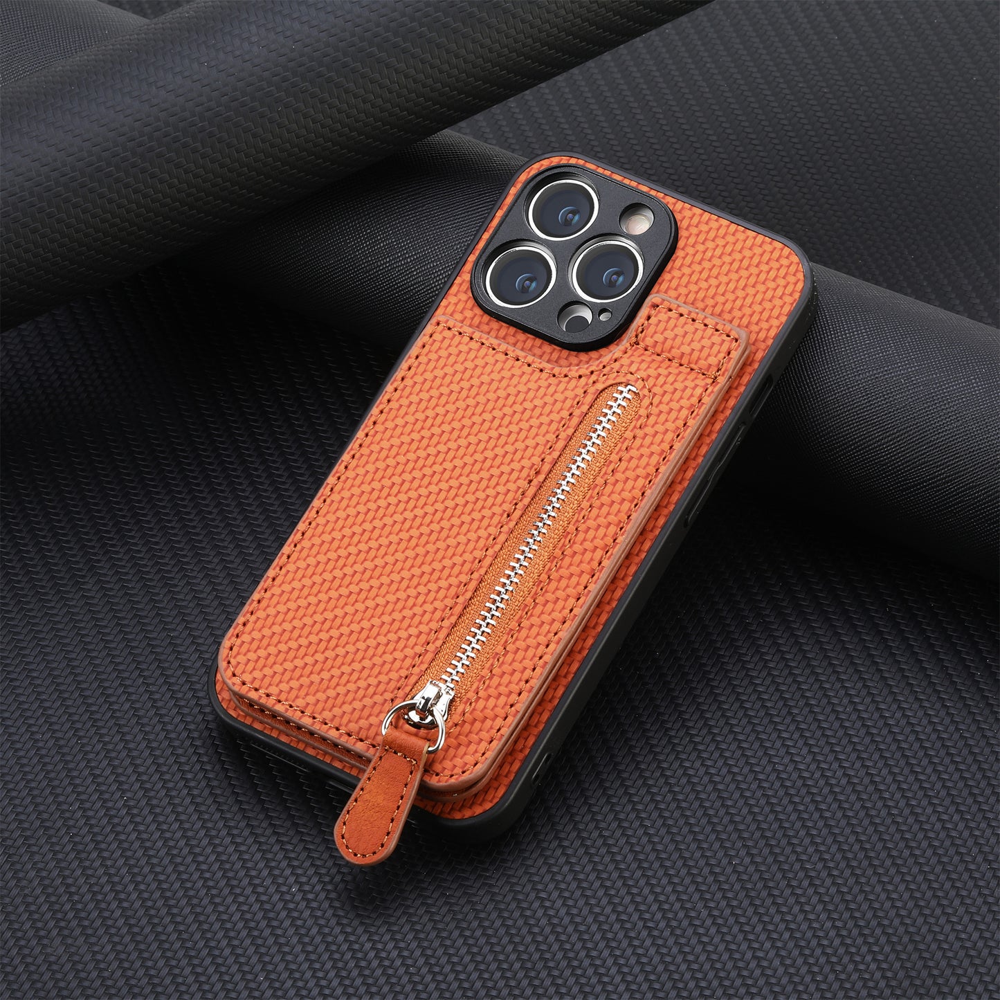 Wallet-style zippered case with stand for iPhone