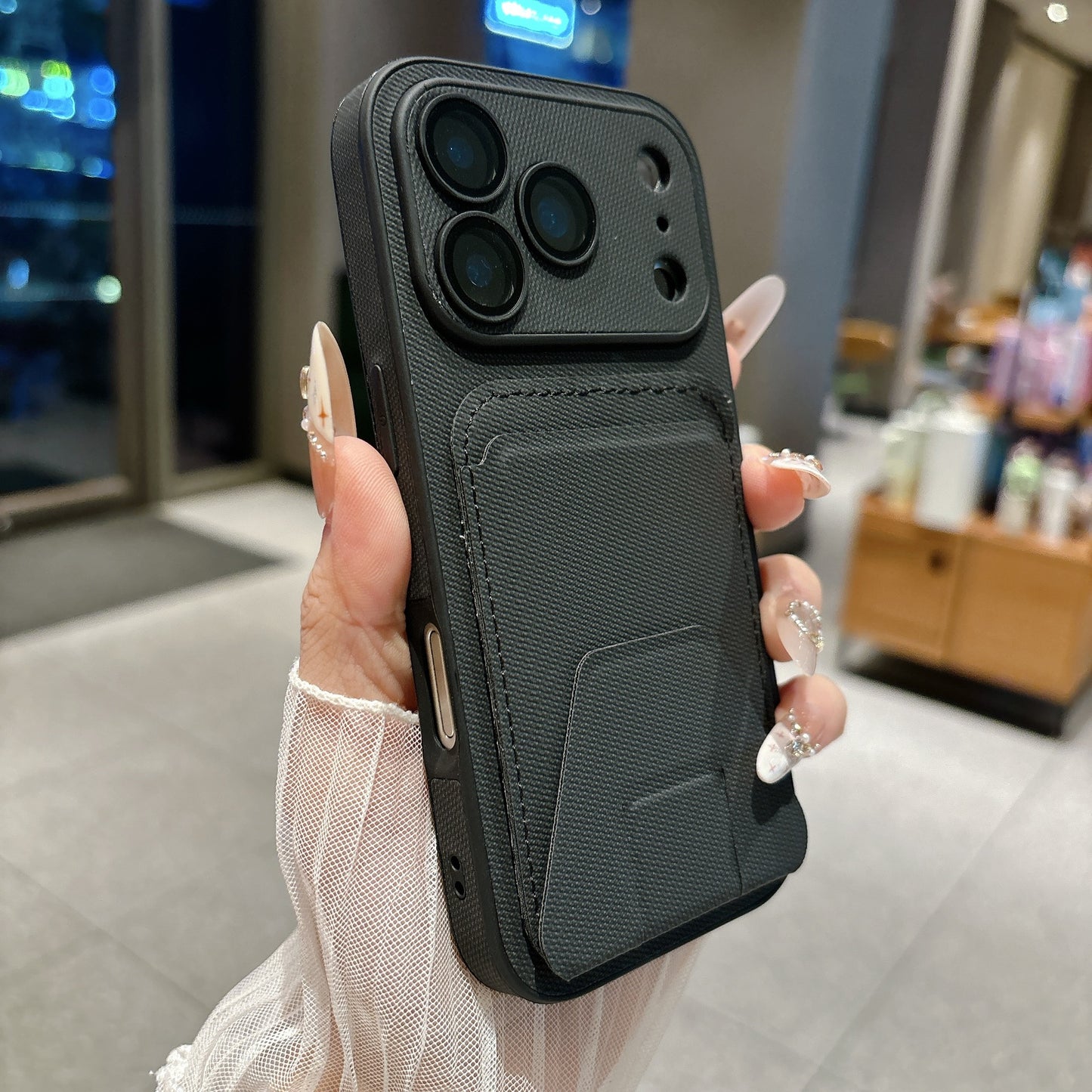 Fiber side-mounted large-view window Apple phone case