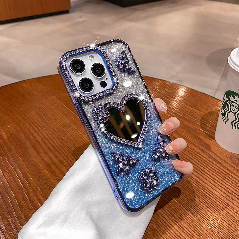 Electroplated rhinestone heart mirror iPhone case