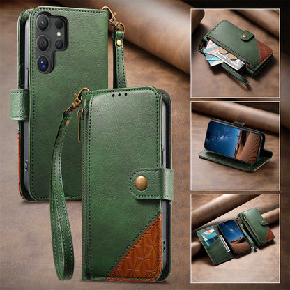 Business color-blocked leather Samsung phone case