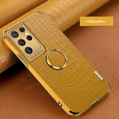 Electroplated crocodile-patterned magnetic Samsung phone case