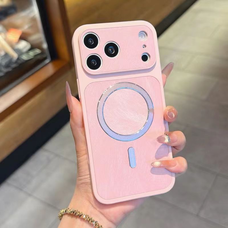 Feather-textured magnetic large-window Apple phone case