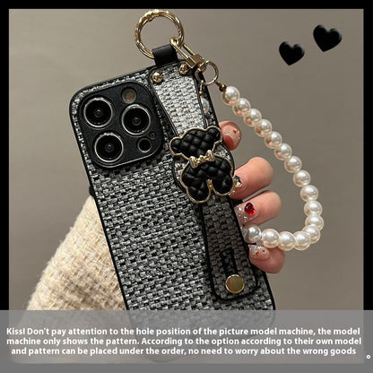 Chanel style braided leather bear apple phone case