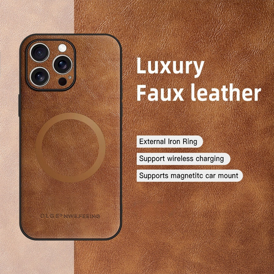 Skin-friendly cowhide textured magnetic Apple phone case