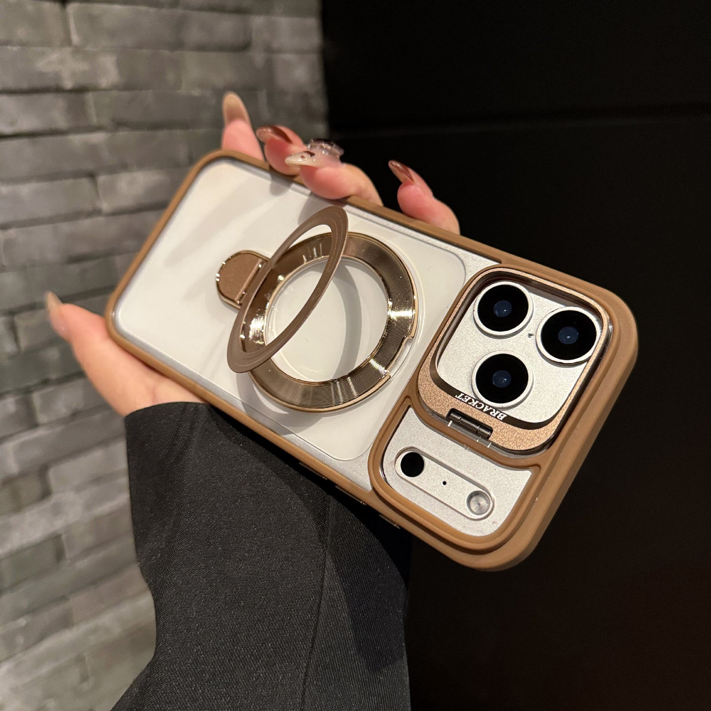 Magnetic Acrylic iPhone Case with Dual Lens Cover Brackets