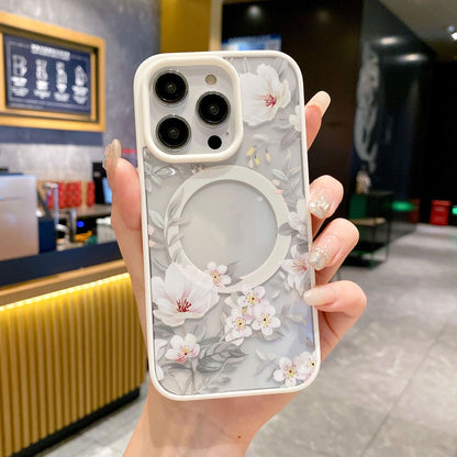Floral Pattern Acrylic Magnetic Apple Phone Case
