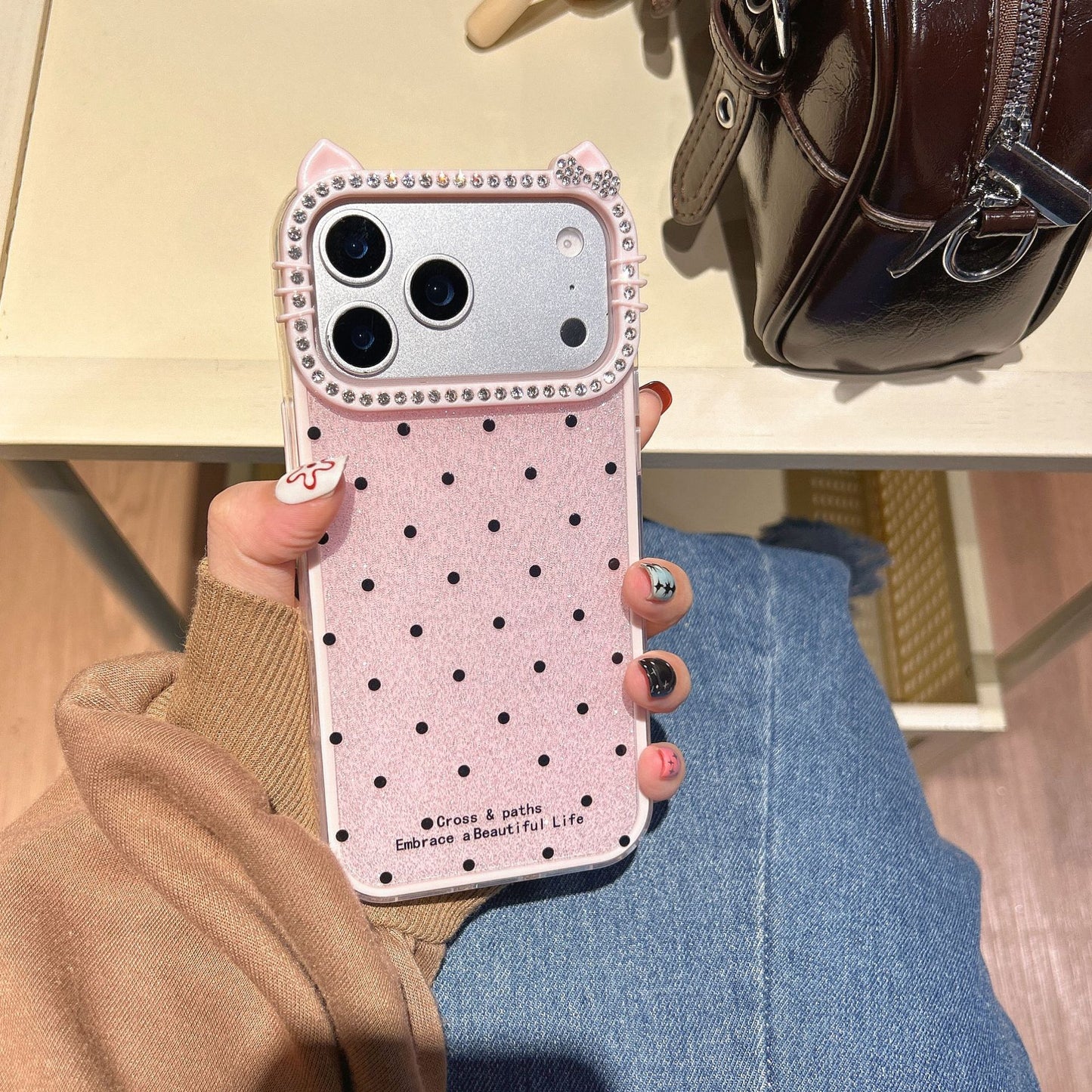 Polka dot cat ear fashion Apple phone case