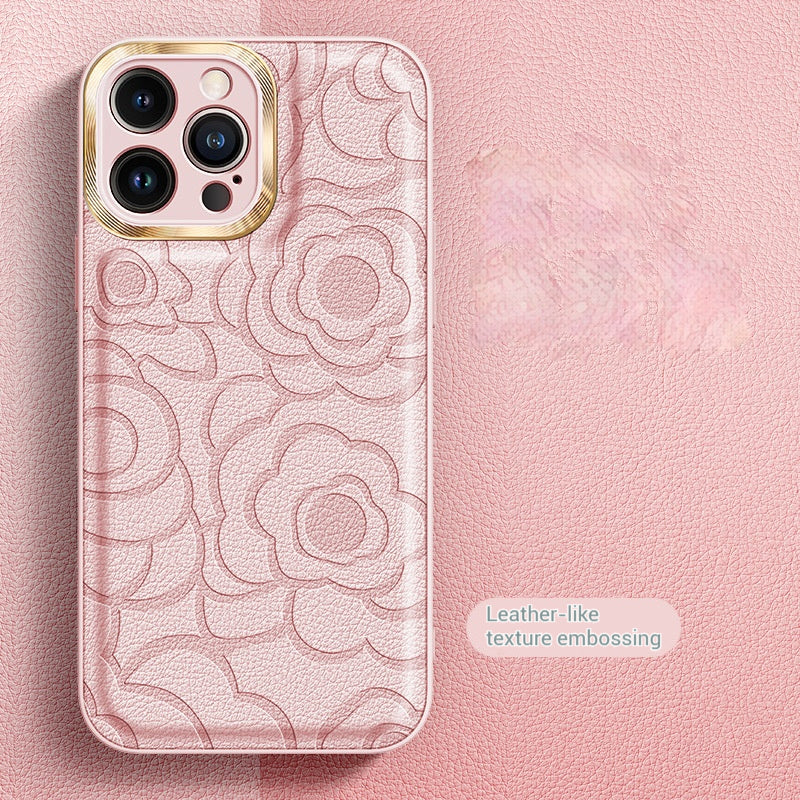 Flower leather metal lens iPhone case