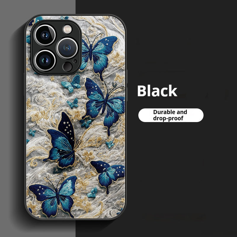 Embroidered butterfly lambskin shockproof Apple phone case