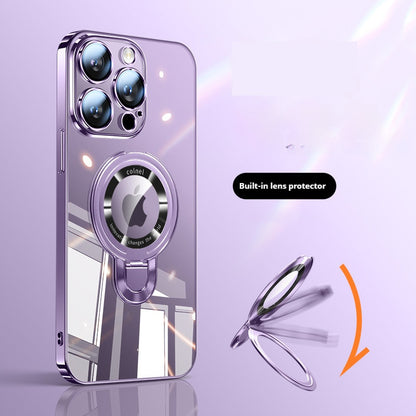 U shield electroplating PC magnetic bracket Apple mobile phone case